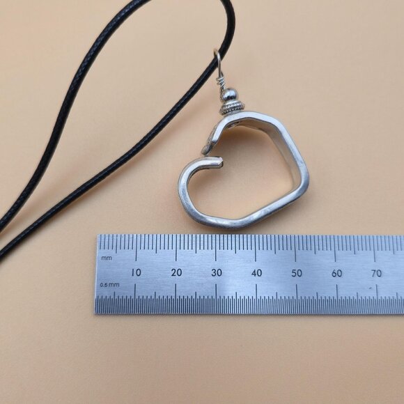 26.5 Inch Silver Tone Handmade Heart Spoon Pendant Necklace B775 - Picture 9 of 10